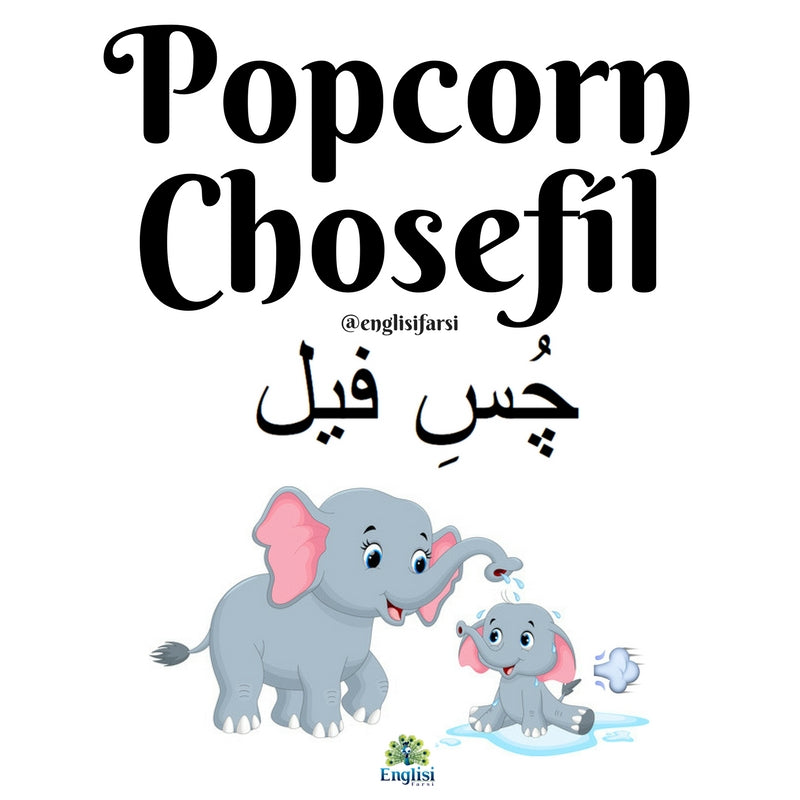 Popcorn in Persian. The chos of a fíl.