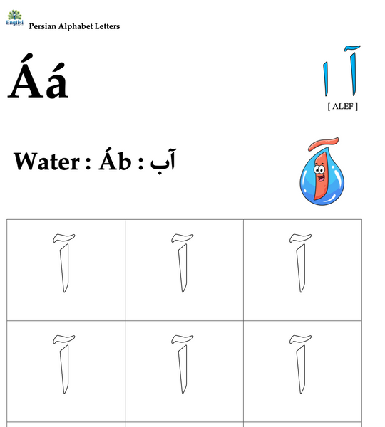 Persian Letter Alphabet with Alphabet Characters Tracing Worksheet Digital Download 📧 آ ب د - Englisi Farsi