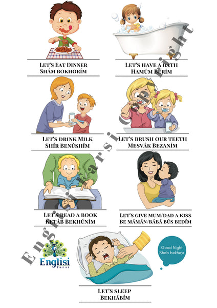 Persian bedtime routine in phonetic Persian Farsi