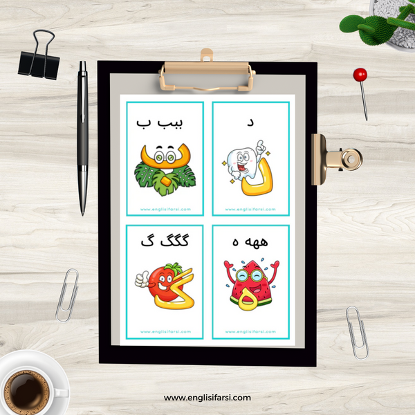 Persian Alphabet Characters Flash Cards Digital Download 📧 Bonus Poster