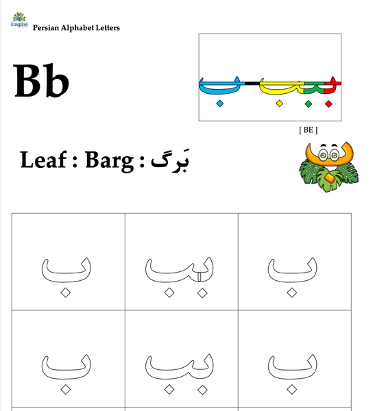 Persian Letter Alphabet with Alphabet Characters Tracing Worksheet Digital Download 📧 آ ب د - Englisi Farsi