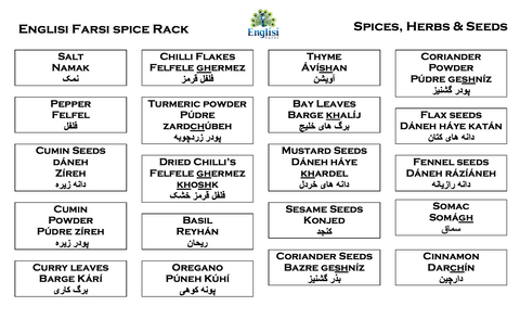 Englisi Farsi Spice Rack 🧂 🌶 Digital Download Labels for your pantry - Learn Persian